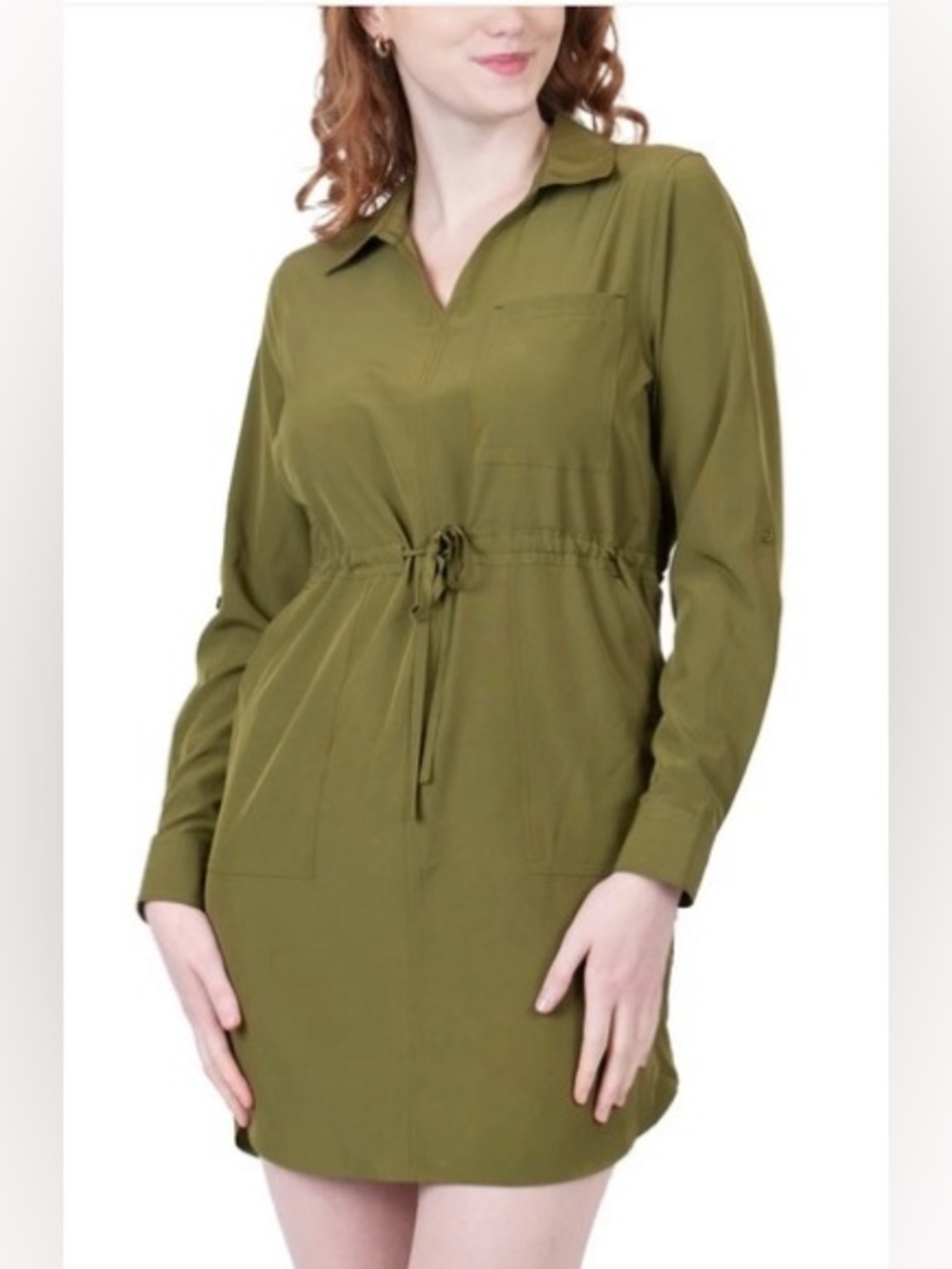 Shore To Summit Tie Waist Long Sleeve Sun Protection Dress Avocado Green Size S